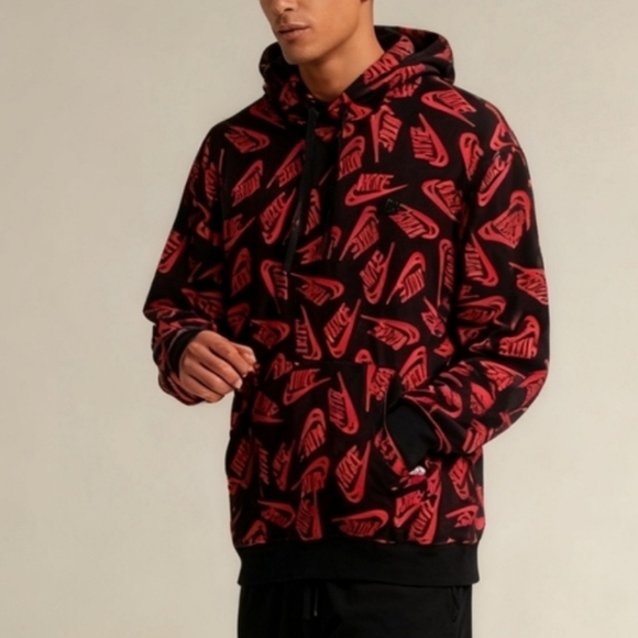 Nike Other - Nike Black Red Pattern Hoodie Size L Men's Pullover Athletic Sweatshirt